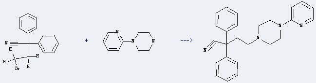 The 4-Bromo-2,2-diphenylbutanenitrile could react with 1-pyridin-2-yl-piperazine to obtain the 2,2-diphenyl-4-(4-pyridin-2-yl-piperazin-1-yl)-butyronitrile